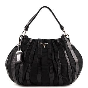 Prada | Black Mordore Tessuto Napa Stripe Hobo